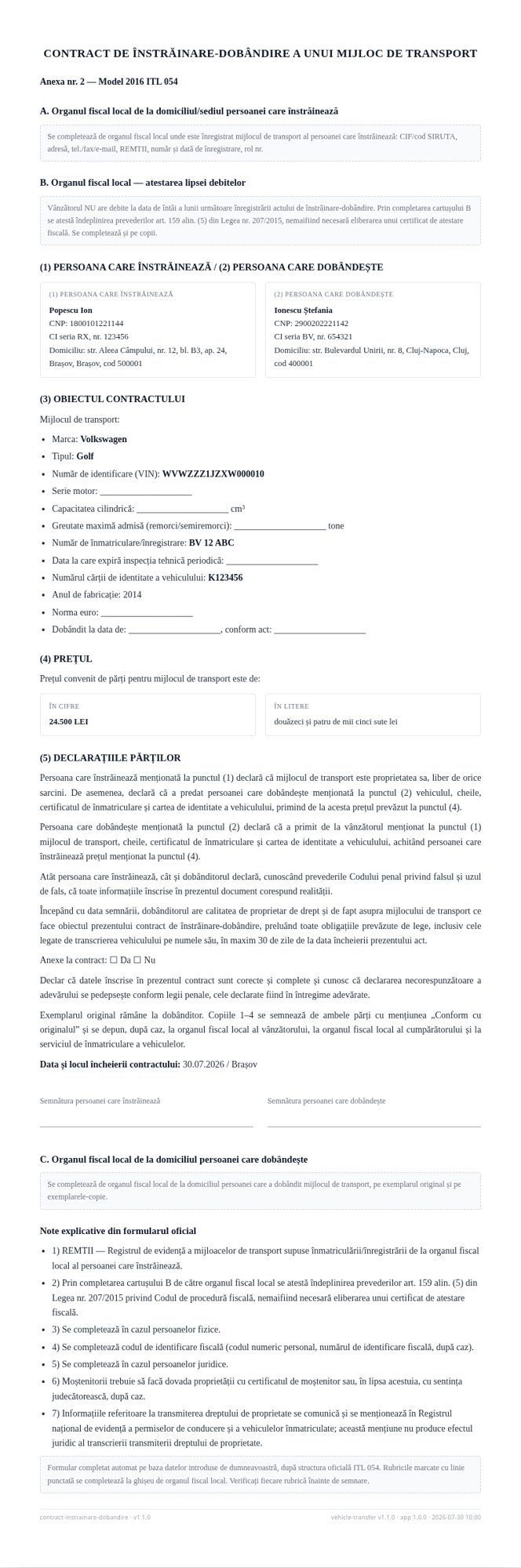 Contract de înstrăinare-dobândire (model ITL 054)